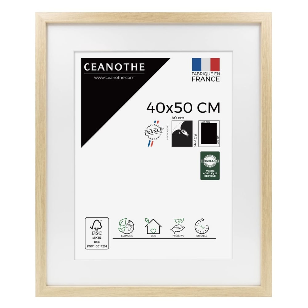 Cadre photo épais brut 40x50 cm avec passe-partout bois reconstitué fs