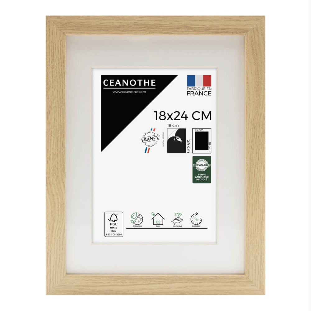 Cadre photo épais brut 18x24 cm avec passe-partout bois reconstitué fs