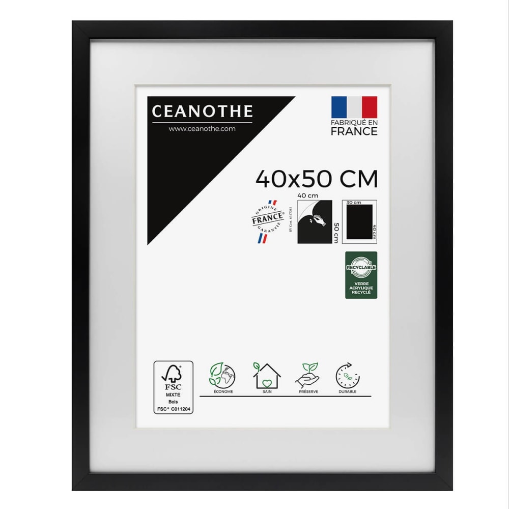 Cadre photo épais noir 40x50 cm avec passe-partout bois reconstitué fs