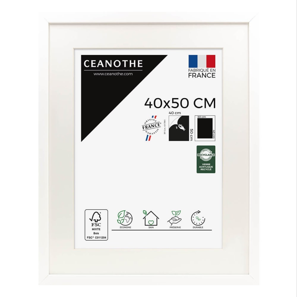 Cadre photo épais blanc 40x50 cm avec passe-partout bois reconstitué f