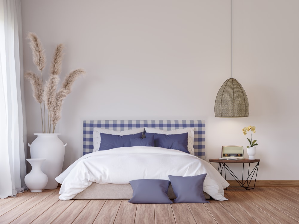 Gepolstertes Kopfteil Vichy-Stoff, 165x52cm, Blau - Maisons Du