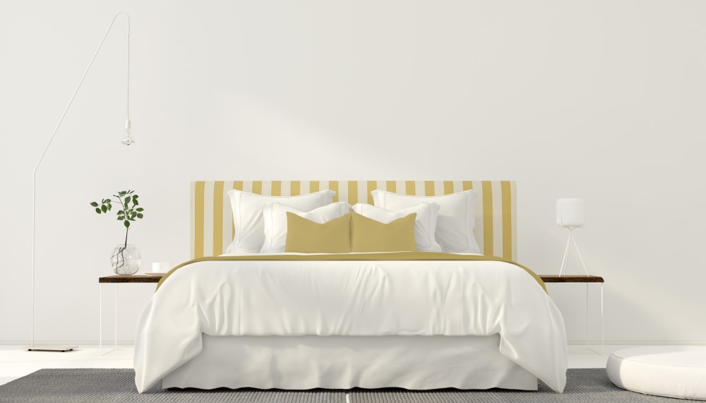 Tête de lit tapissée en tissu rayé jaune 165x52cm