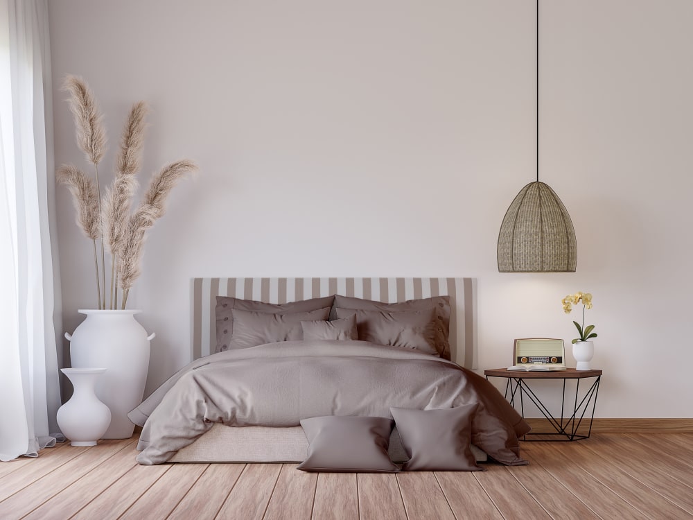 Tête de lit tapissée en tissu rayé beige 145x52cm