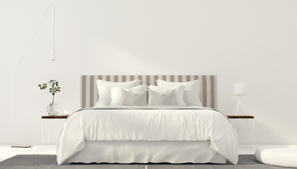 Gepolstertes Kopfteil aus gestreiftem Stoff, 165x52cm, Beige -