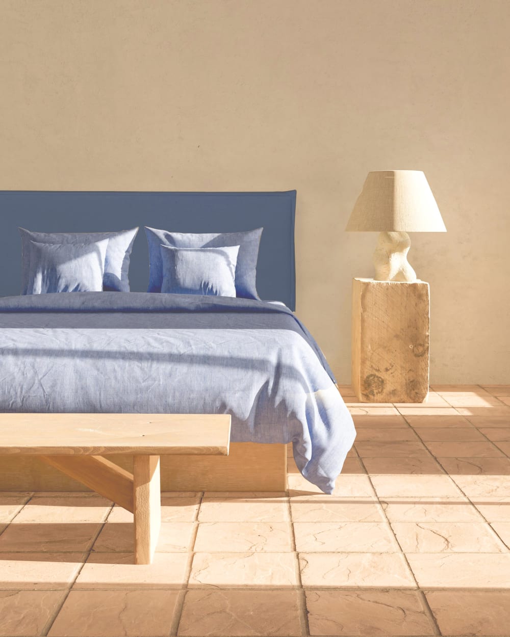 Gepolstertes Kopfteil aus 100% Leinenstoff, 145x100cm, Blau -