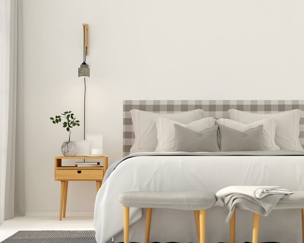 Gepolstertes Kopfteil Vichy-Stoff, 145x52 cm, Beige - Maisons Du