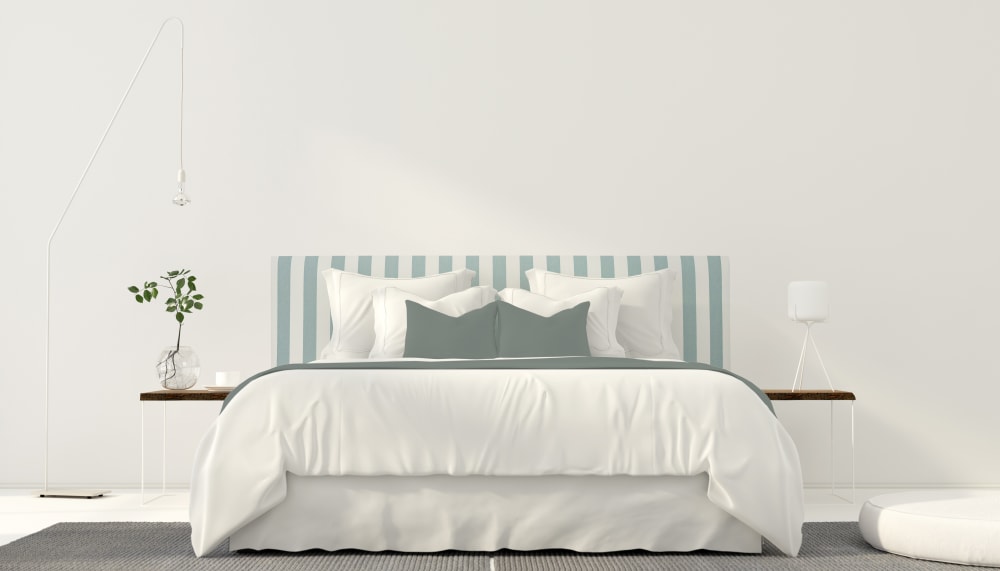 Cabecero tapizado de tela rayas turquesas 145x52cm - Maisons du Monde