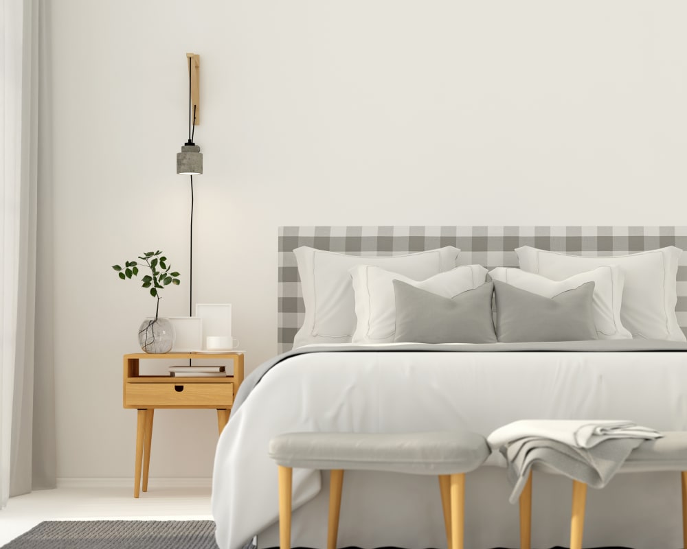 Gepolstertes Kopfteil Vichy-Stoff, 165x52 cm, Beige - Maisons Du