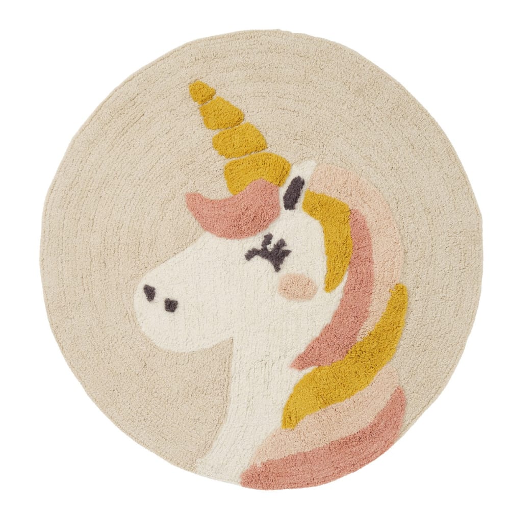 Tapis enfant rond licorne coton 70x70cm