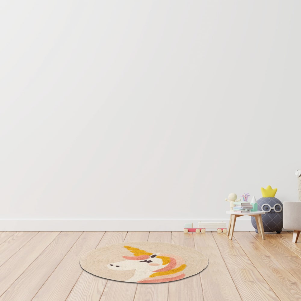 Tapis enfant rond licorne coton 70x70cm - Maisons du Monde