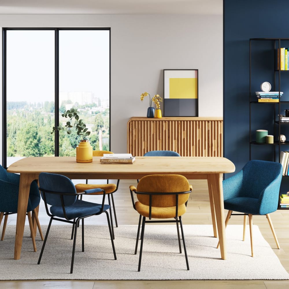 Chaise accoudoirs velours côtelé jaune curry Aston