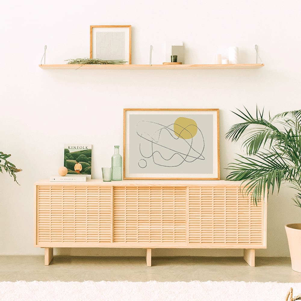 Buffet 3 portes en pin massif naturel 180 cm Non verni