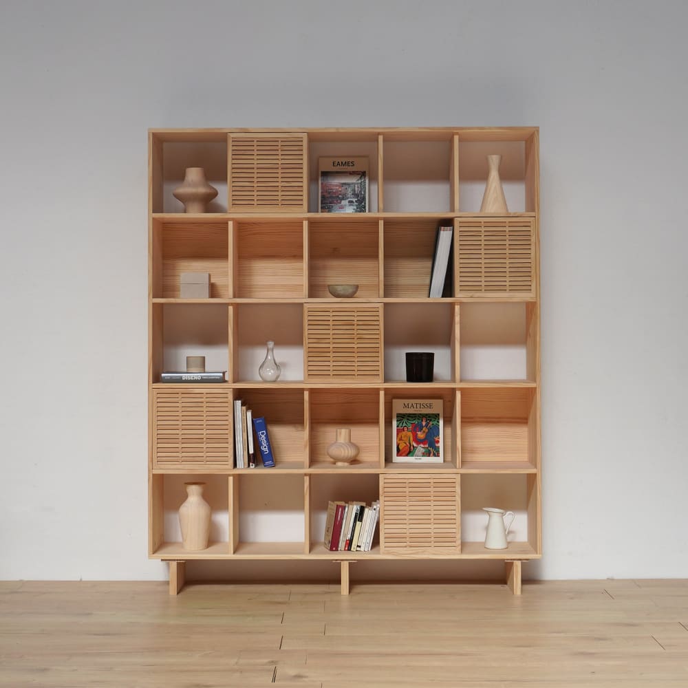 Bibliothèque en pin massif naturel 5 portes 160 cm Non verni - Maisons du Monde