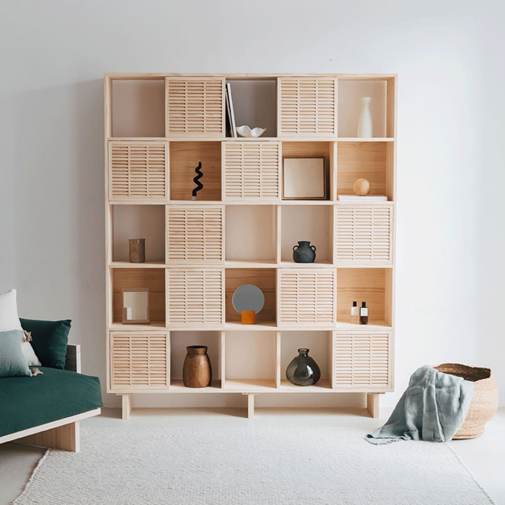 Bibliothèque en pin massif naturel 10 portes 160 cm Non verni - Maisons du Monde