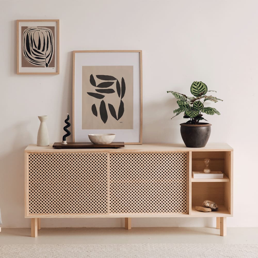 Aparador de madera natural con celosía 150 cm Sin barnizar - Maisons du Monde