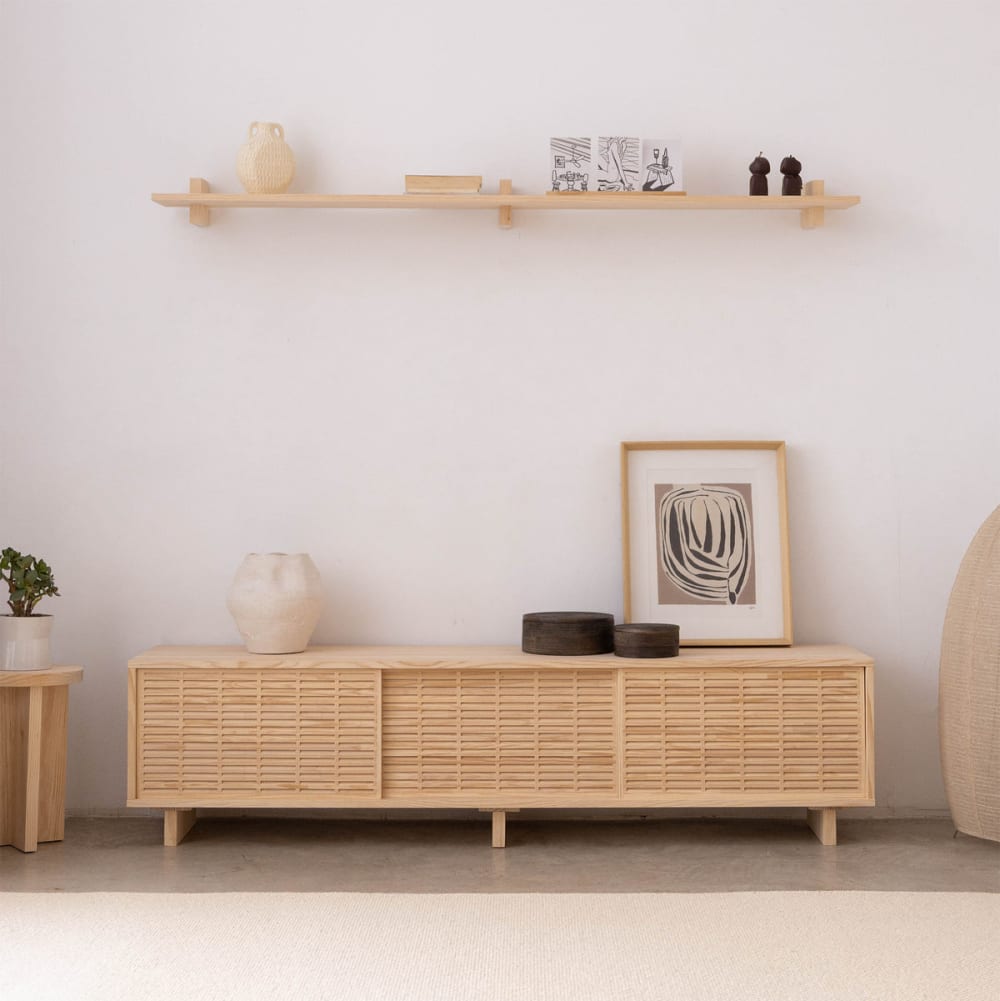 Meuble TV en bois de pin massif naturel 180 cm Non verni