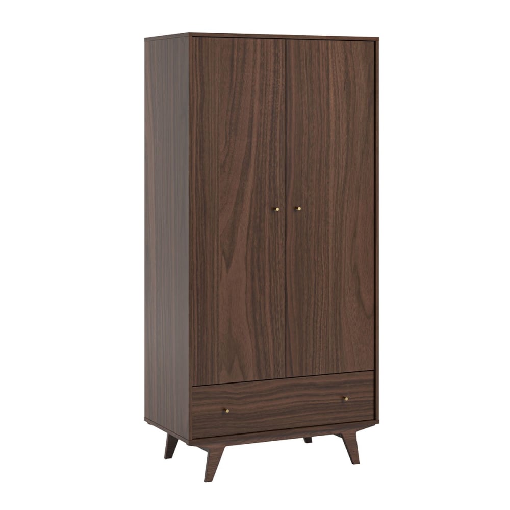 Armoire 2 portes 1 tiroir - H185 cm - Effet Bois foncé