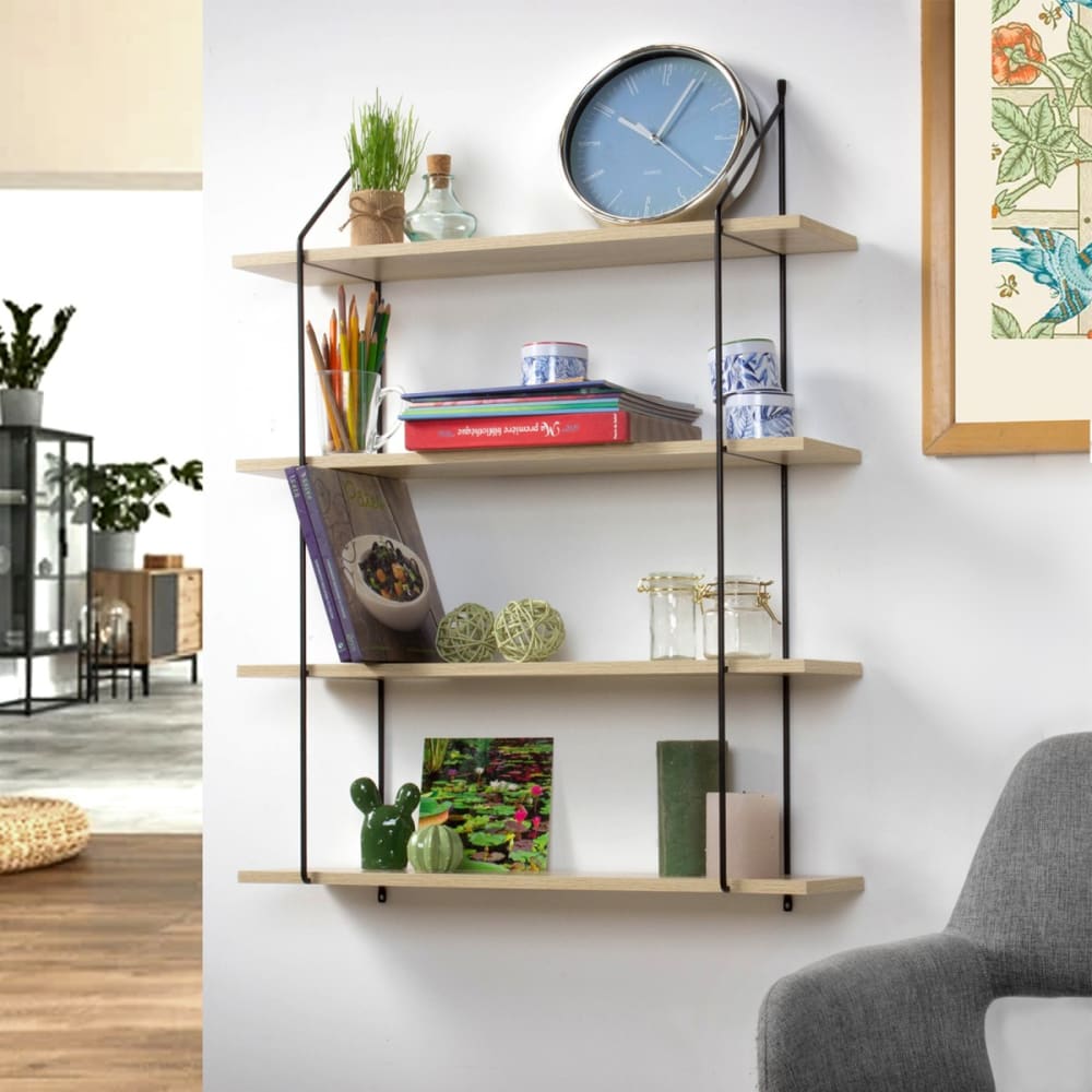 Scaffale a muro 4 livelli decorazione legno - l60 cm - Calicosy
