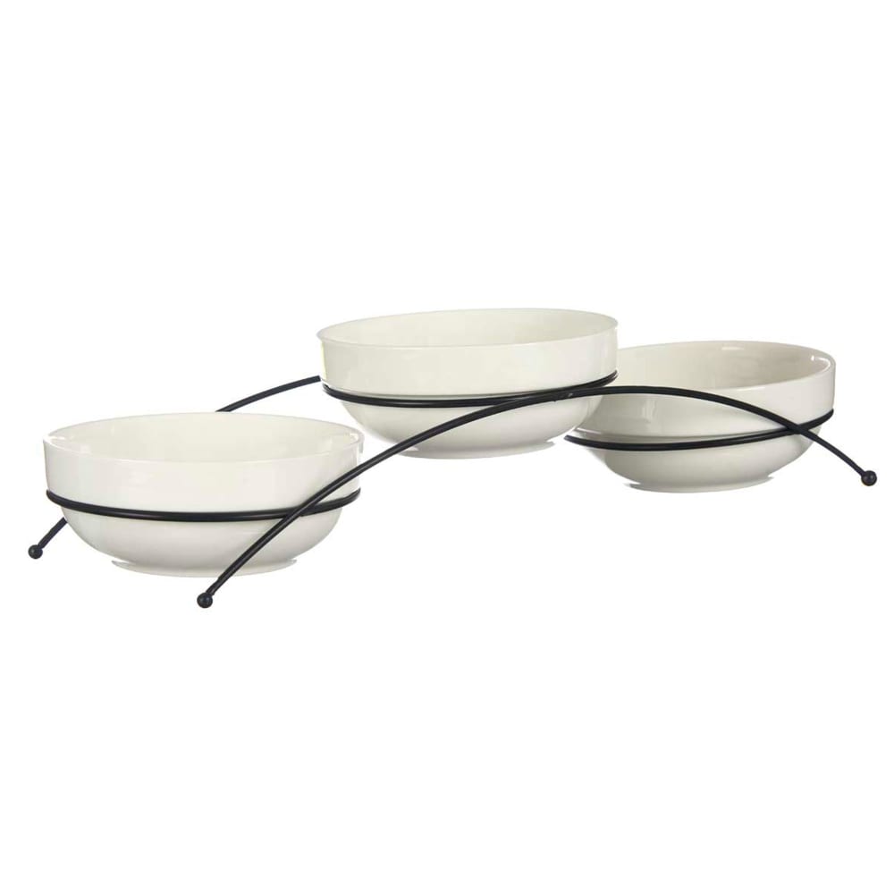 Présentoir apéritif 3 bols porcelaine blanche Présentoir apéritif 3 bols porcelaine blanche