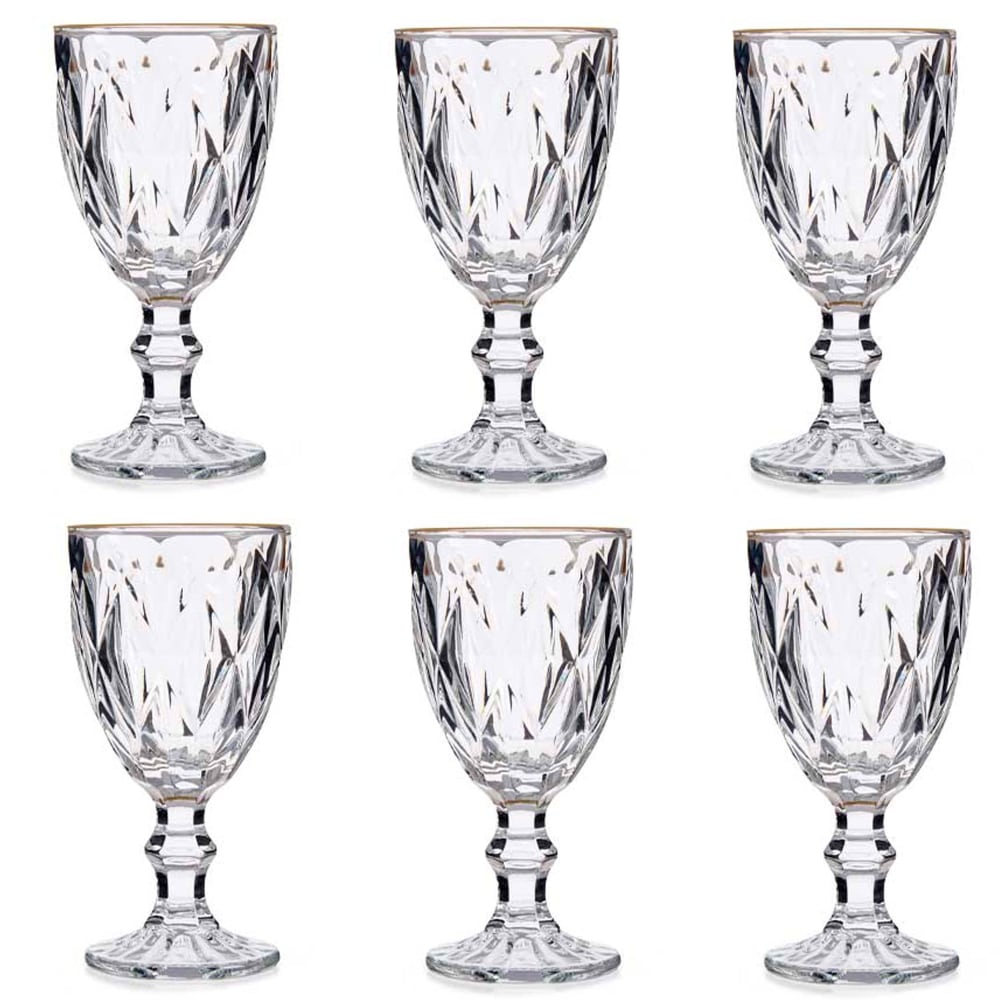 Set de 6 verres à vin en verre bordure dorée 33cl