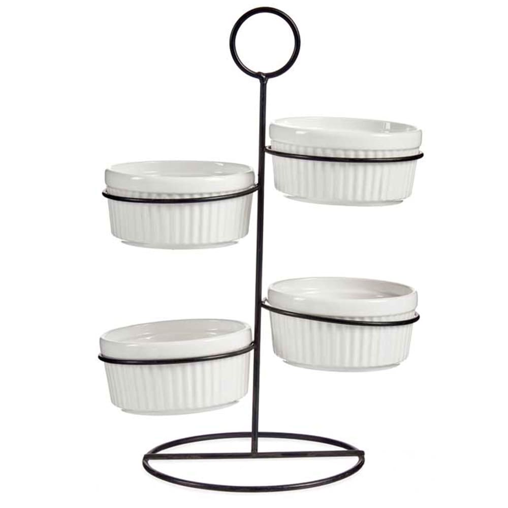Présentoir apéritif 4 ramequins porcelaine blanche