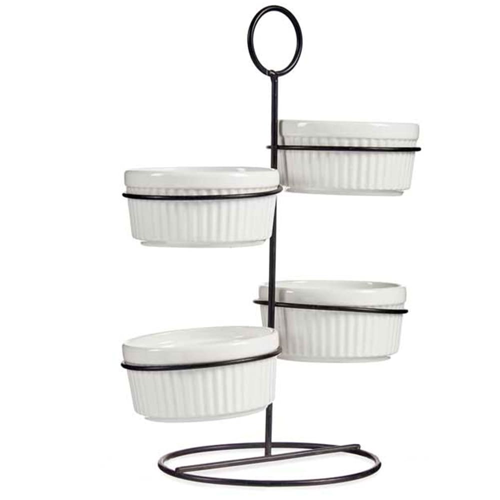 Présentoir apéritif 4 ramequins porcelaine blanche - Maisons du Monde