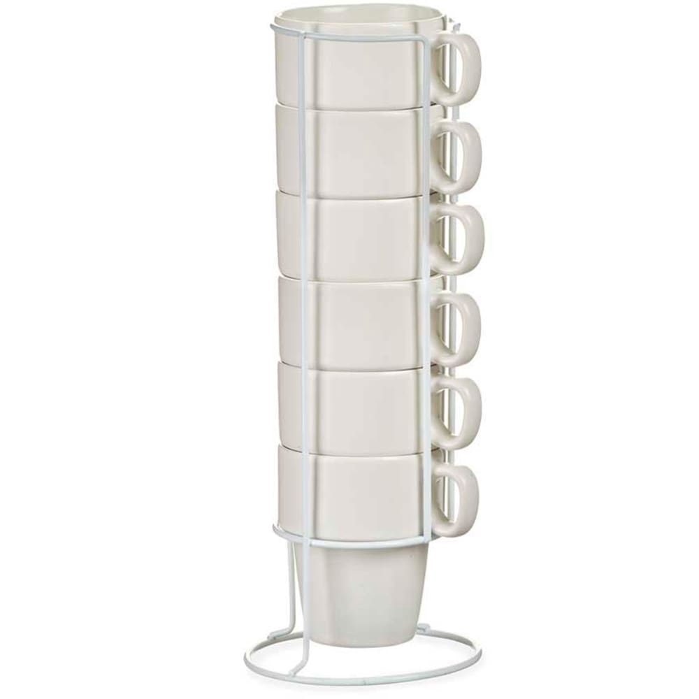 Set de 6 tasses en porcelaine blanche empilables avec support métal