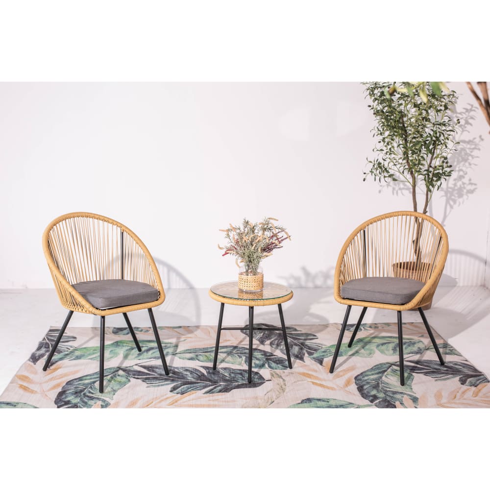 Salon de balcon 2 fauteuils et 1 table coussins gris