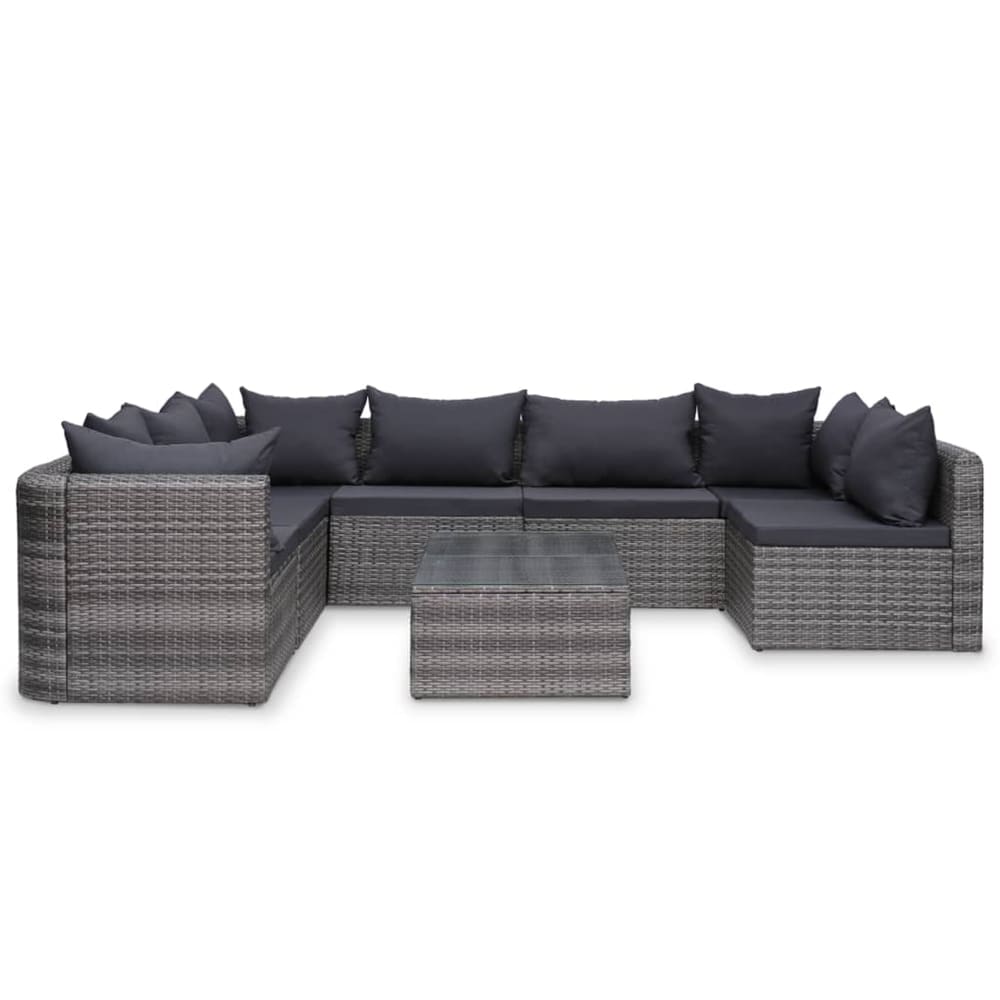 Salon de jardin avec coussin résine tressée gris 8 places