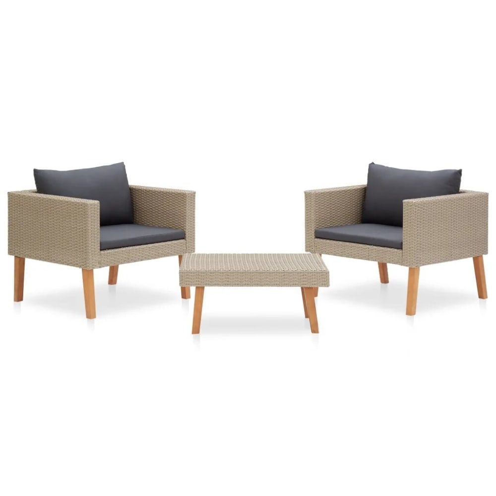 Salon de jardin 3 pcs avec coussins résine beige