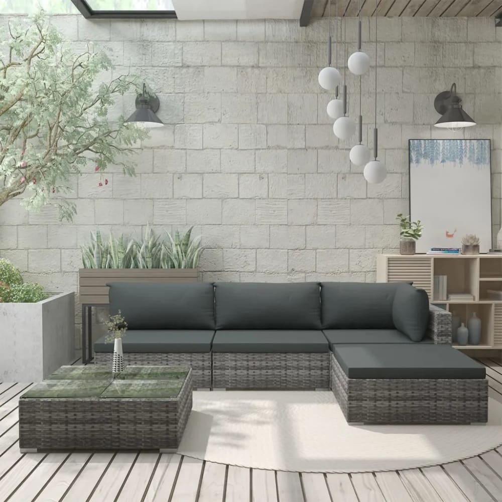 Salon de jardin modulable 5 places en résine tressée grise - Maisons du Monde