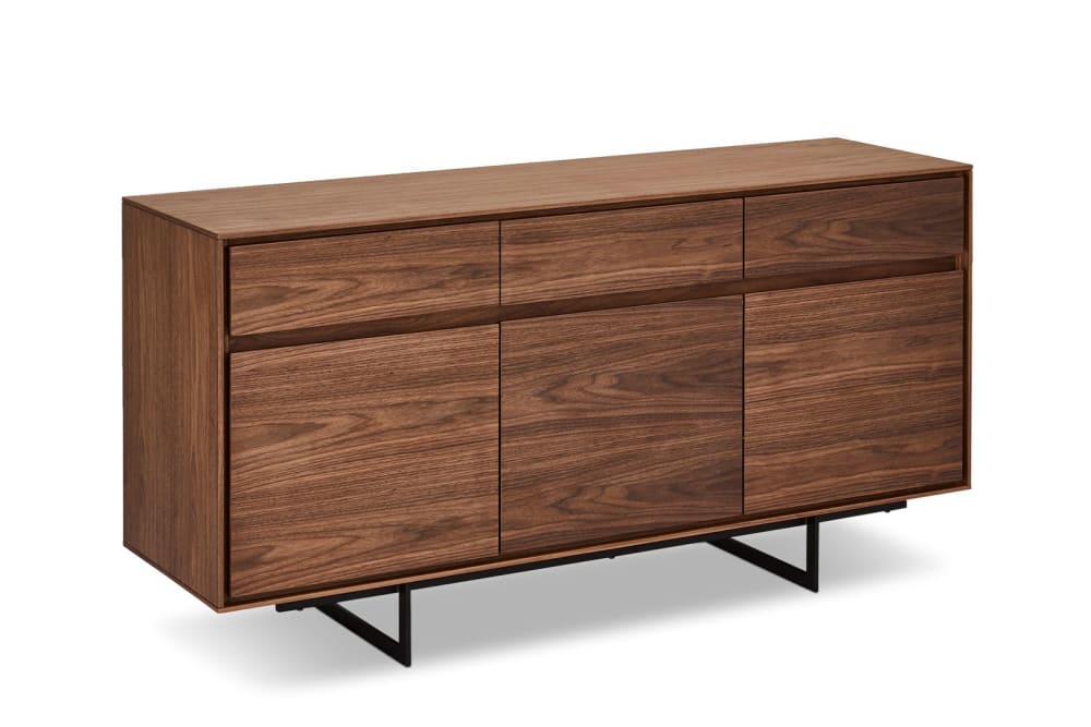 Buffet 3 portes 3 tiroirs effet bois et métal