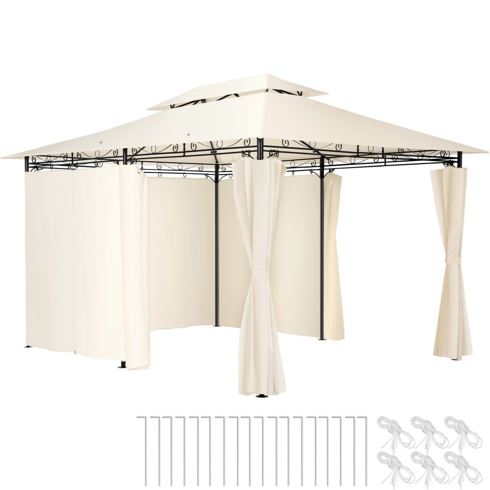 Tonnelle acier 4 x 3 m toit déperlant polyester protection UV crème