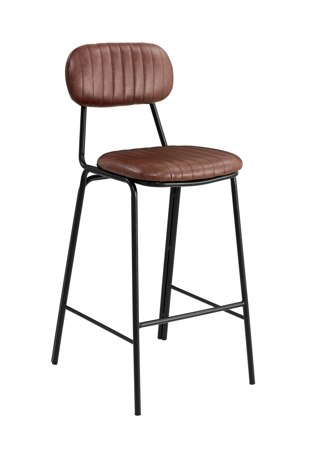 Taburete de bar vintage acero negro y semipiel marrón - Maisons du Monde