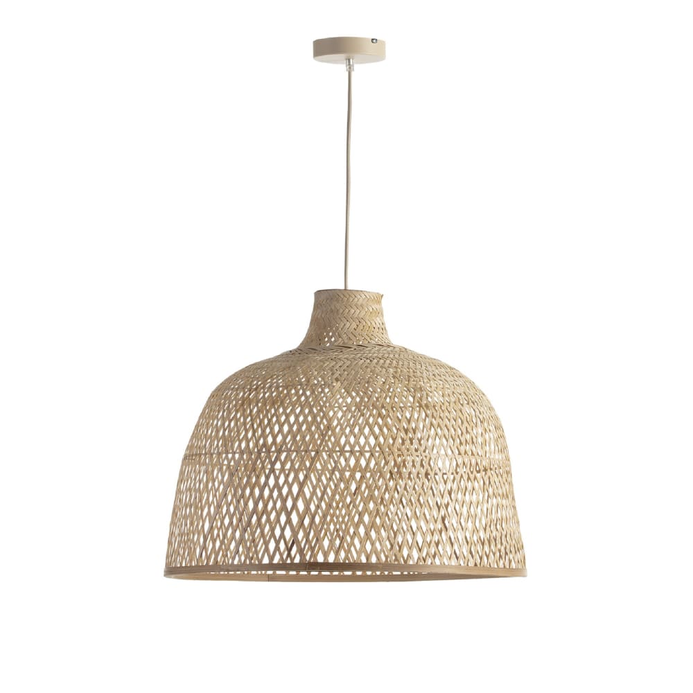 Lámpara techo bambú natural estilo boho con cable textil crema