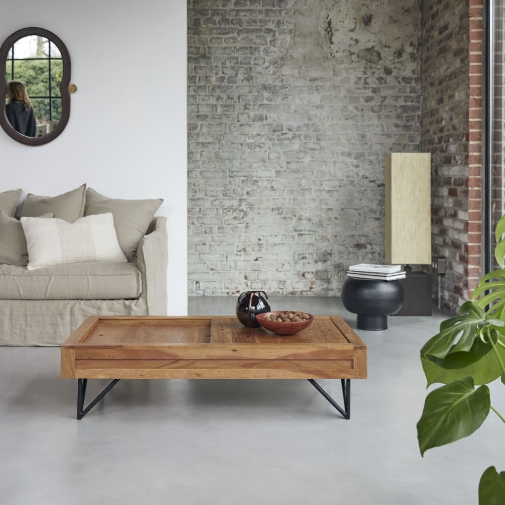 Tikamoon Couchtisch mit Stauraum aus massivem Akazienholz style modern Braun