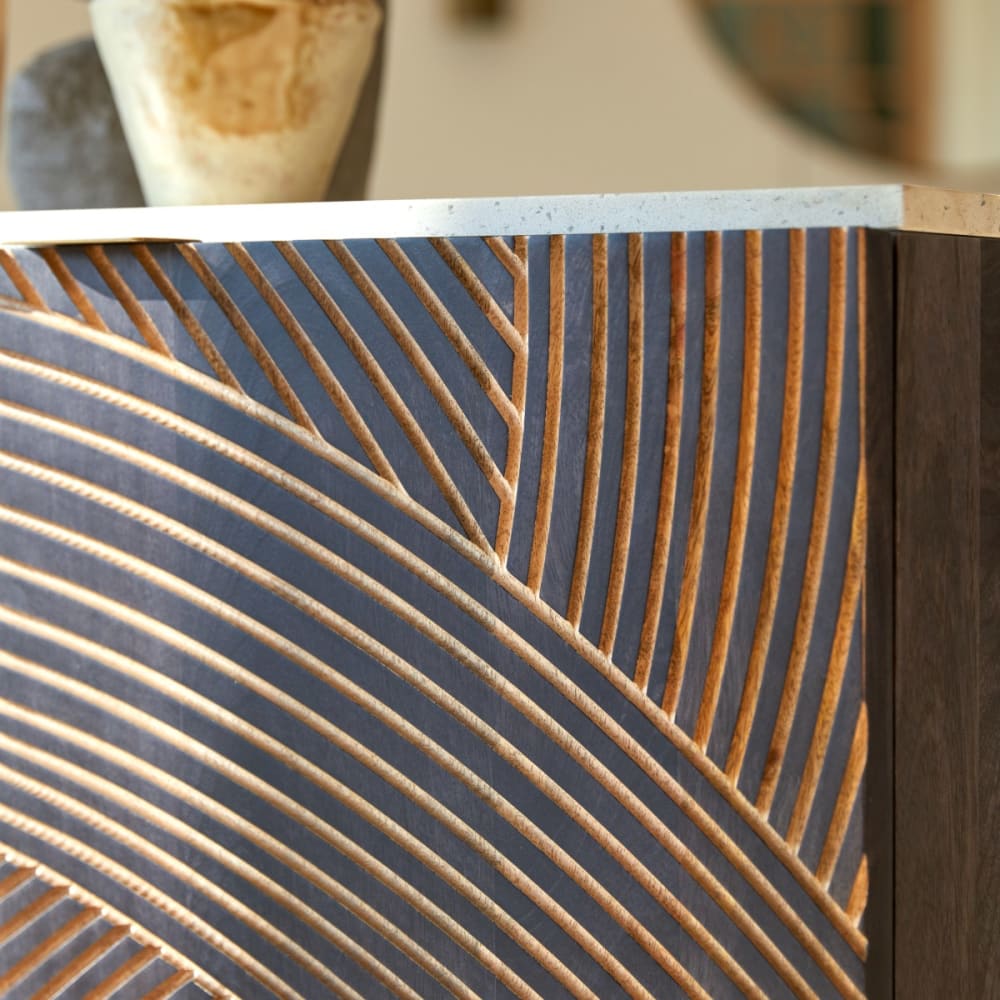 Anrichte aus massivem Mangoholz und Terrazzo 80 cm - Maisons Du