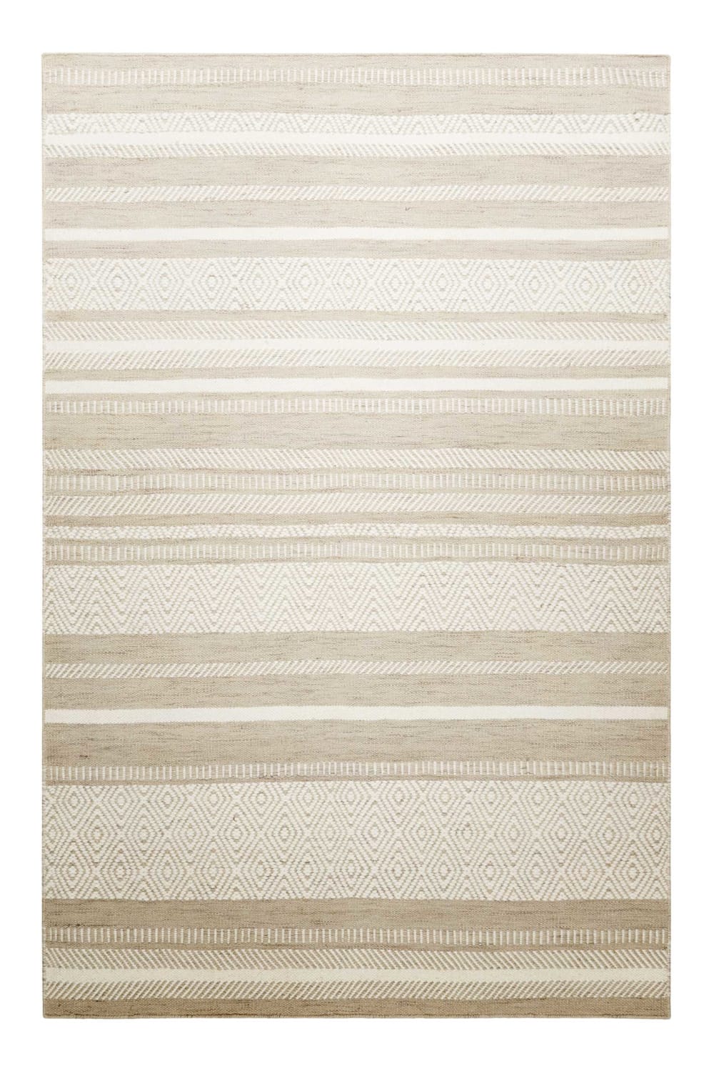 Tapis salon noué main 100% laine naturelle sable/crème 80x150