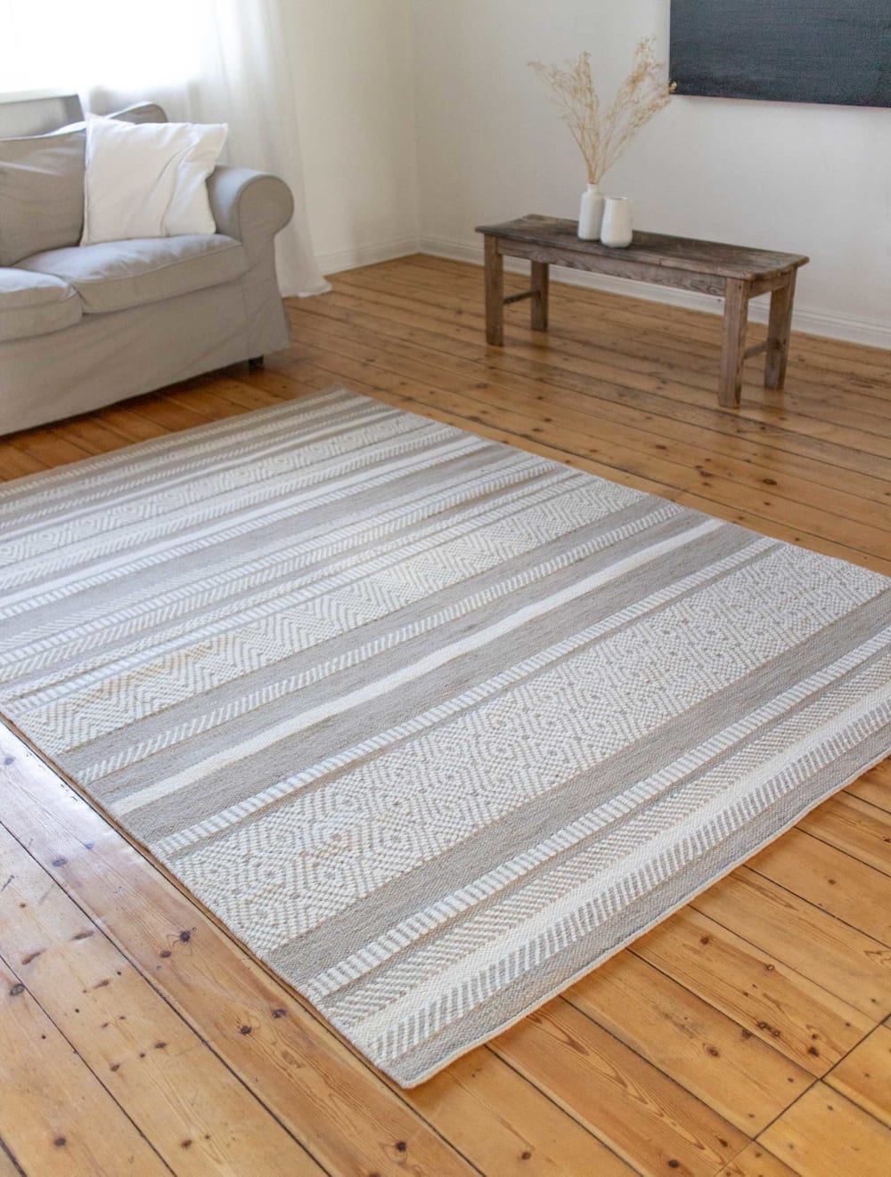 Tapis salon noué main 100% laine naturelle sable/crème 130x190 — vue 3