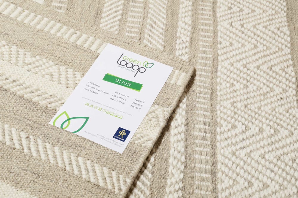 Tapis salon noué main 100% laine naturelle sable/crème 130x190 — vue 4