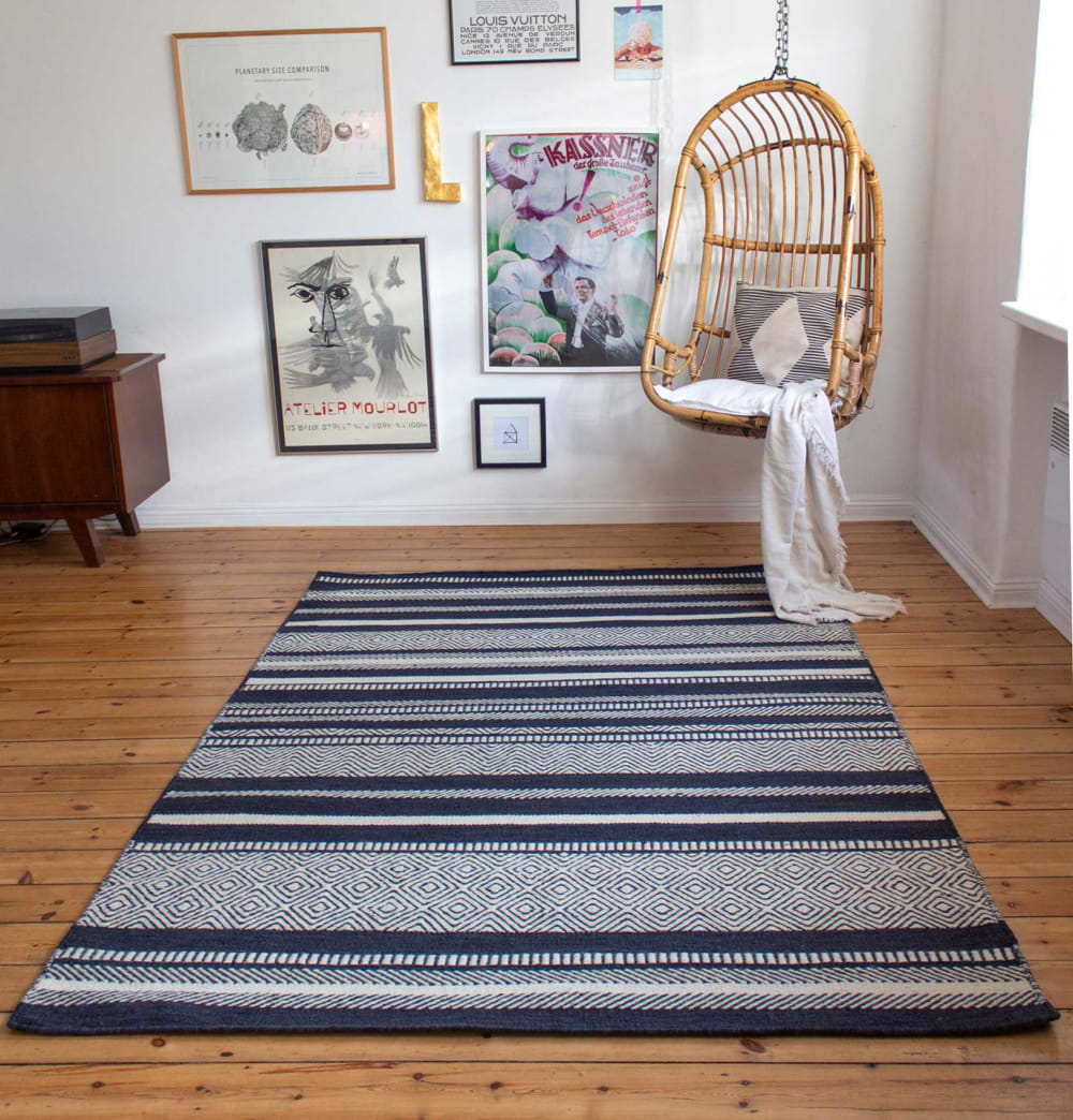 Kelim Wollteppich schwarz beige nachhaltig Wohn-, Schlafzimmer