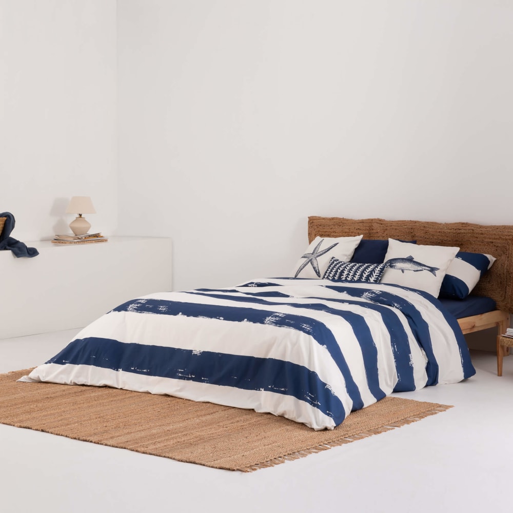 Funda nórdica en algodón popelín de 300 hilos azul 120(200x200 cm)