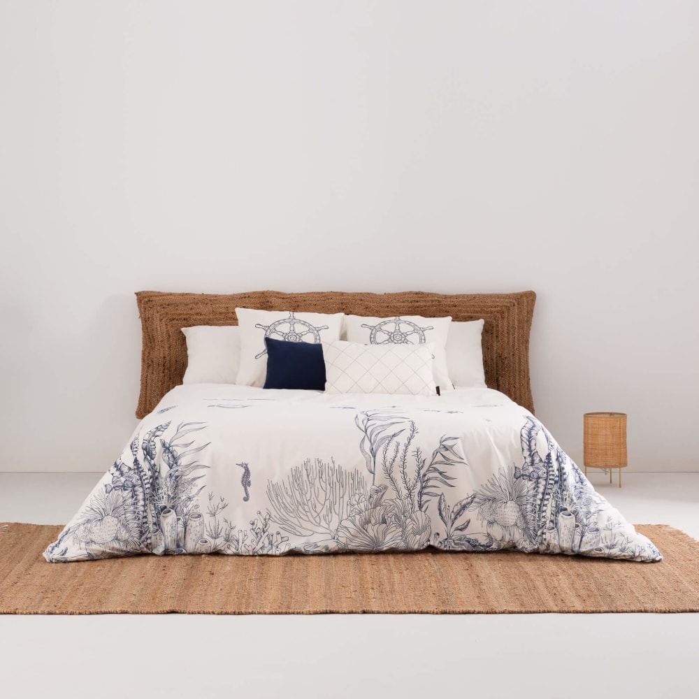 Housse de couette en popeline de coton 300 fils bleu 220x220 cm - Maisons du Monde
