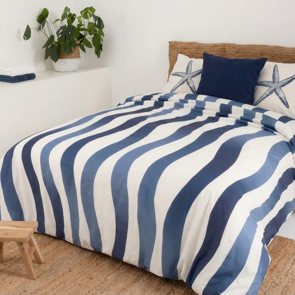 Funda nórdica en algodón popelín de 300 hilos azul 180(260x240 cm)