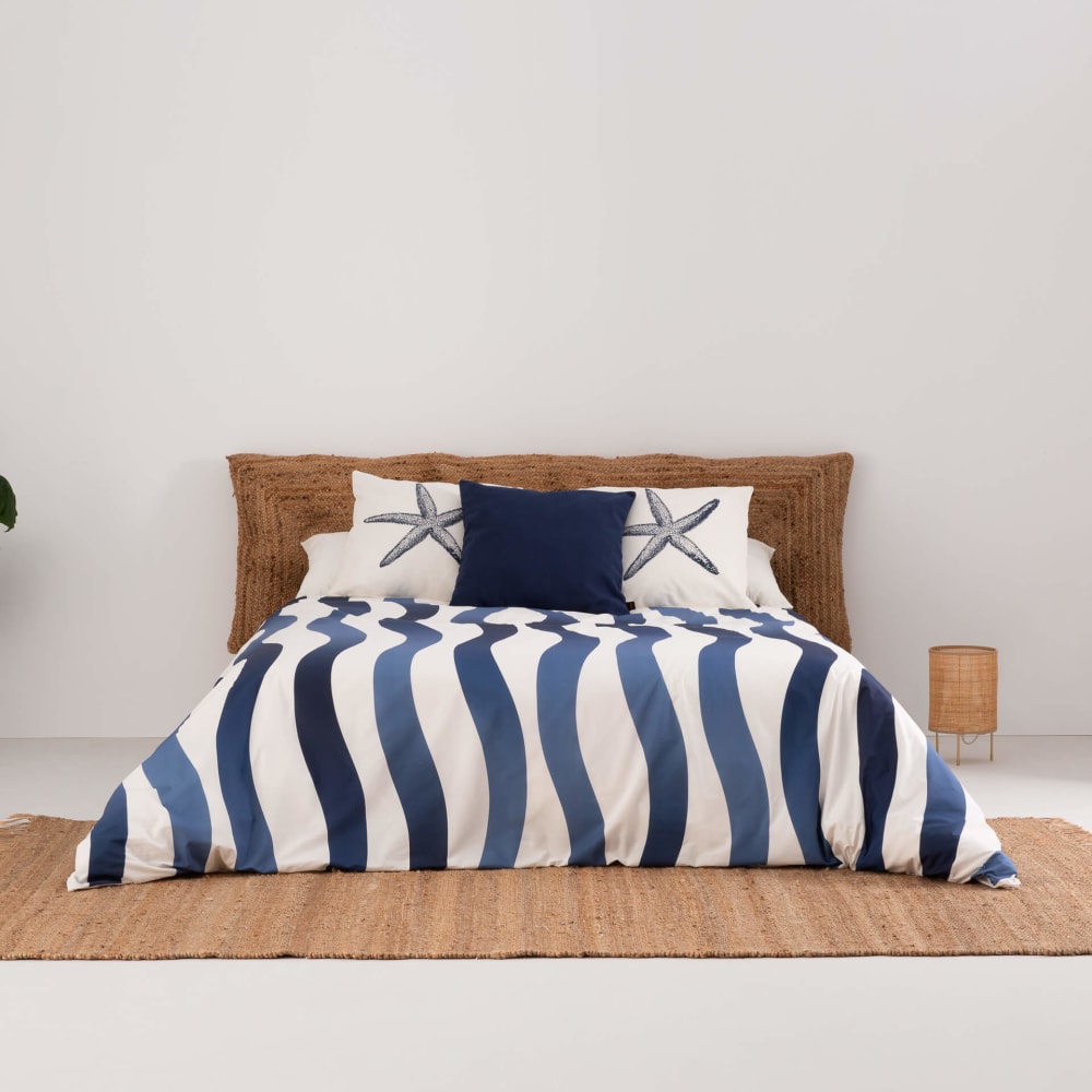 Housse de couette en popeline de coton 300 fils bleu 260x240 cm — vue 3