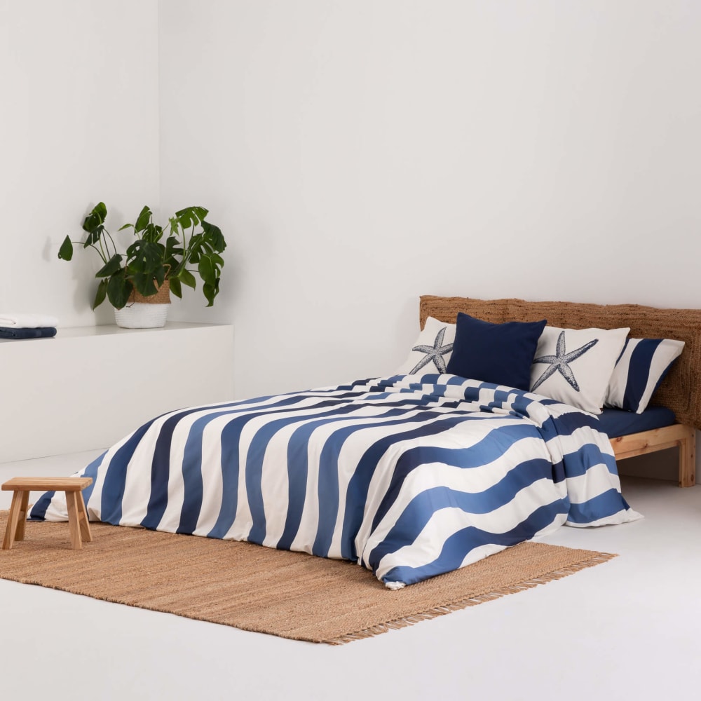 Housse de couette en popeline de coton 300 fils bleu 260x240 cm — vue 4