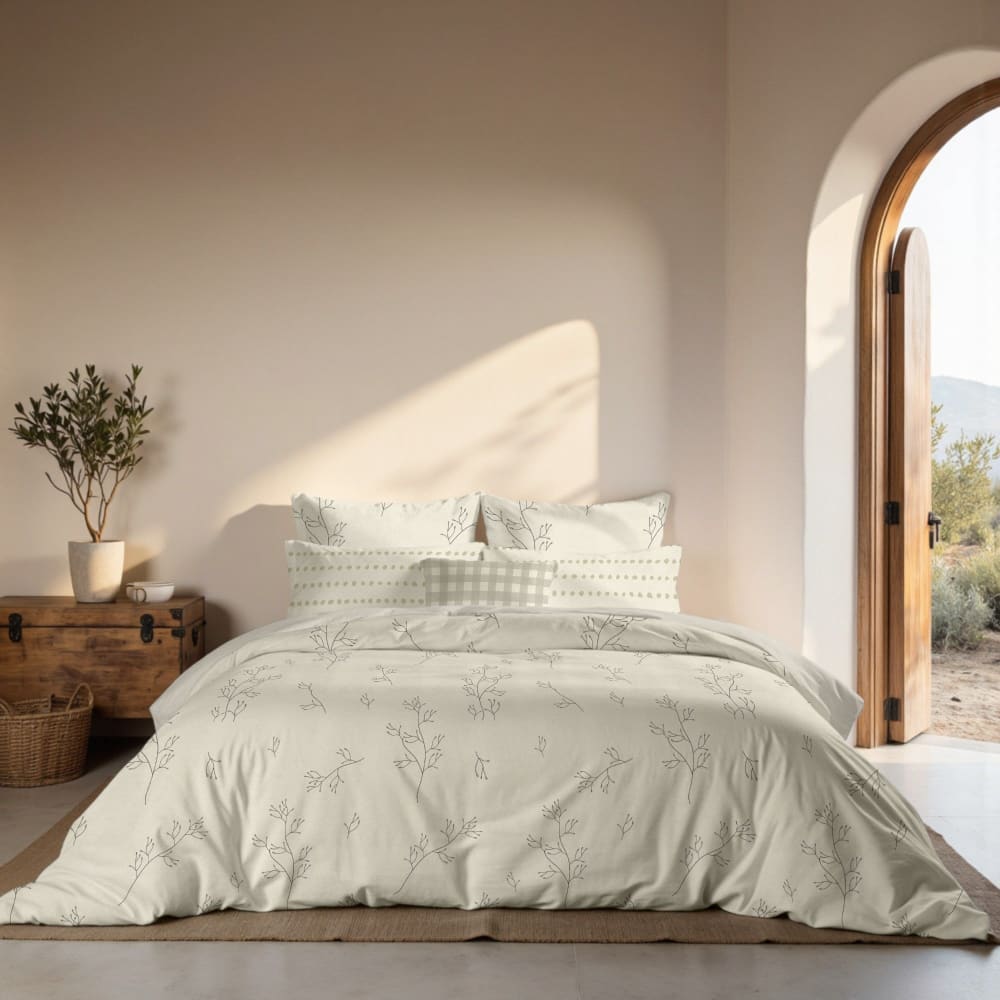 Funda nórdica en algodón popelín de 300 hilos beige 80(140x200 cm)