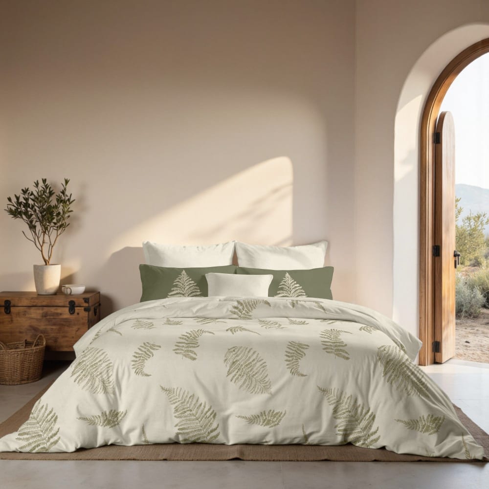 Funda nórdica en algodón popelín de 300 hilos verde 200(290x240 cm)
