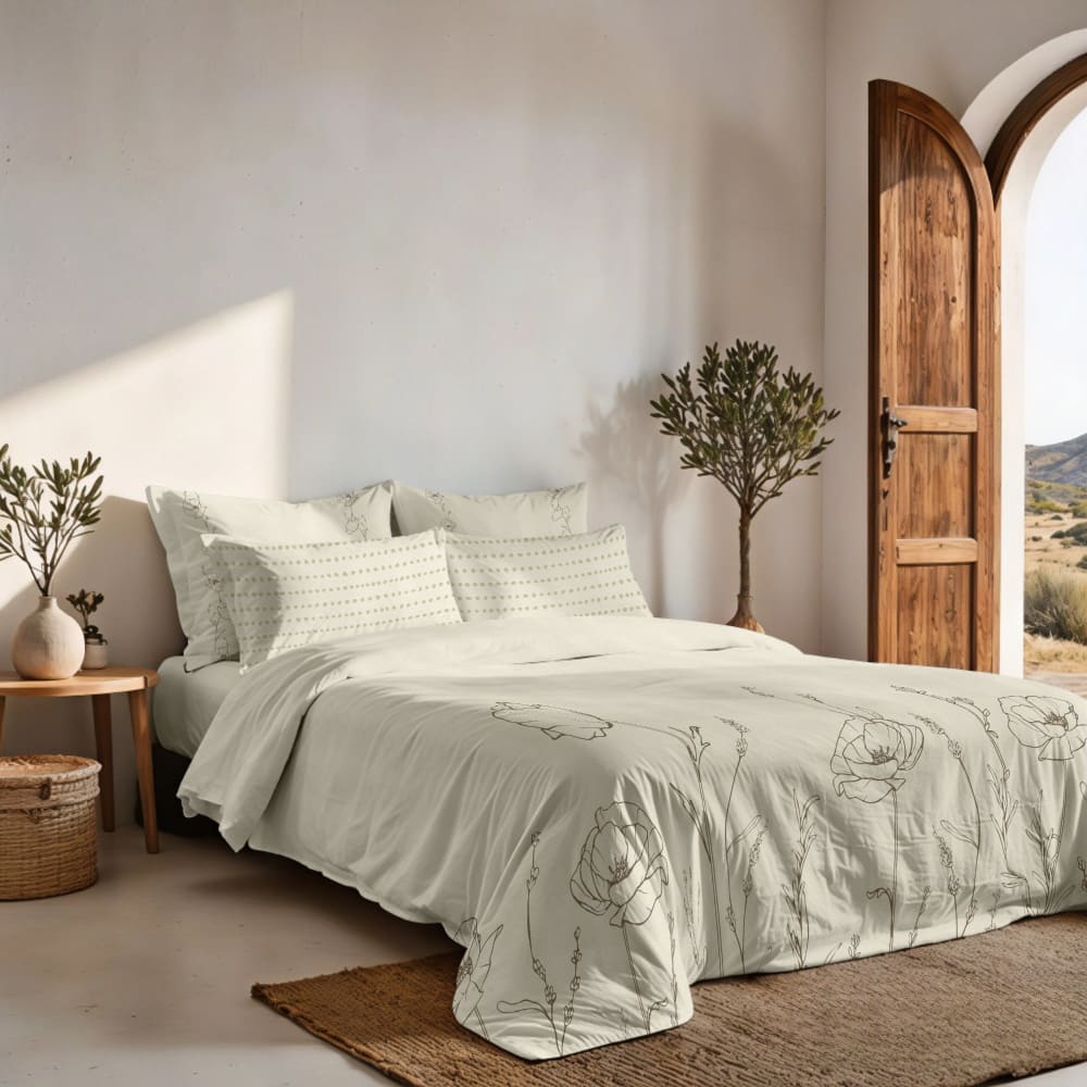 Funda nórdica en algodón popelín de 300 hilos beige 90(155x220 cm) - Maisons du Monde