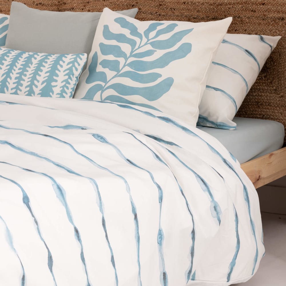 Funda nórdica en algodón popelín de 300 hilos azul 120(200x200 cm) - Maisons du Monde